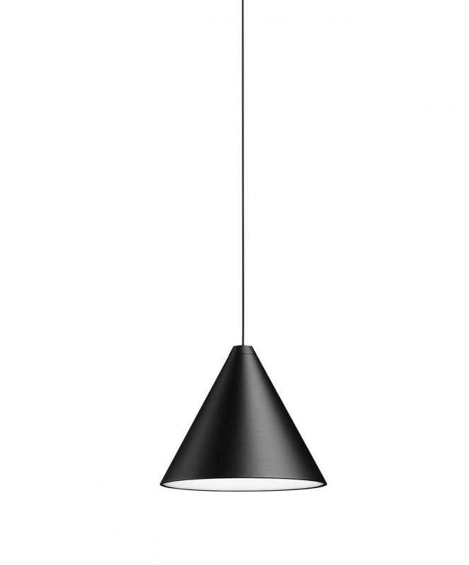 Schwarze Flos Pendelleuchte im Kegeldesign, moderne Hängelampe für stilvolle Beleuchtung.